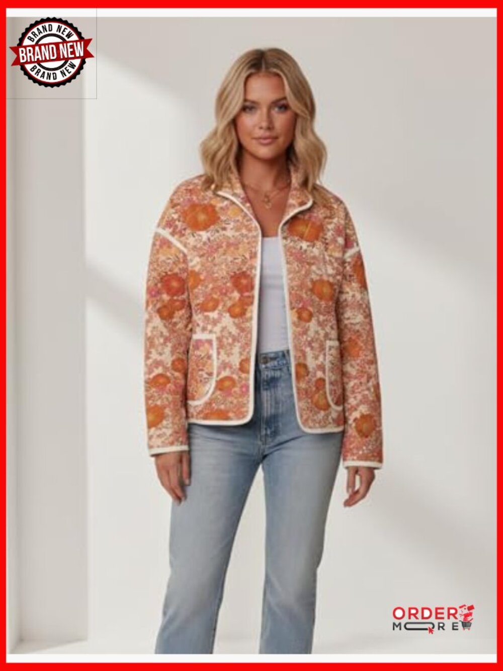 Lightweight Cropped Puffer Jacket with Floral Print - Picture 2 of 7